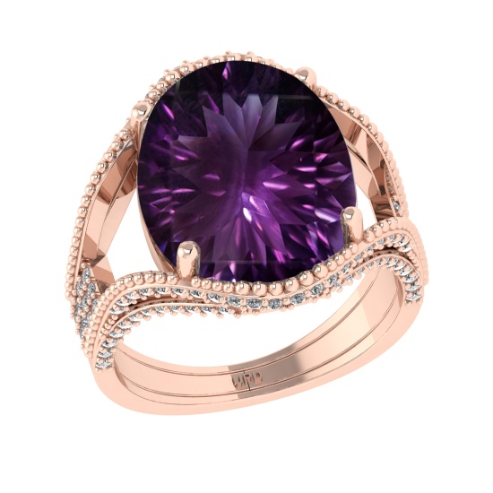 12.32 Ctw VS/SI1 Amethyst and Diamond 14k Rose Gold Engagement Ring(ALL DAMONDS ARE LAB GROWN)