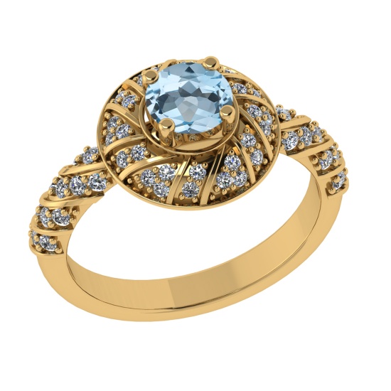1.03 Ctw VS/SI1 Blue Topaz and Diamond Set 10K Yellow Gold Engagement Ring (ALL DIAMOND ARE LAB GROW