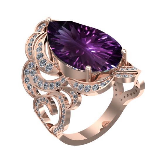32.52 Ctw VS/SI1 Amethyst and Diamond 14k Rose Gold Engagement Ring(ALL DAMONDS ARE LAB GROWN)