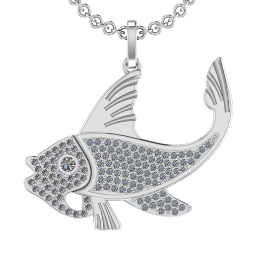 1.01 Ctw SI2/SI1 Diamond 14k White Gold Fish Pendant (ALL DIAMOND ARE LAB GROWN)