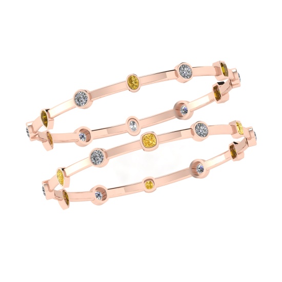 6.96 Ctw VS/SI1 Fancy Natural Yellow Brown and white Diamond 14K Rose Gold Bangle set
