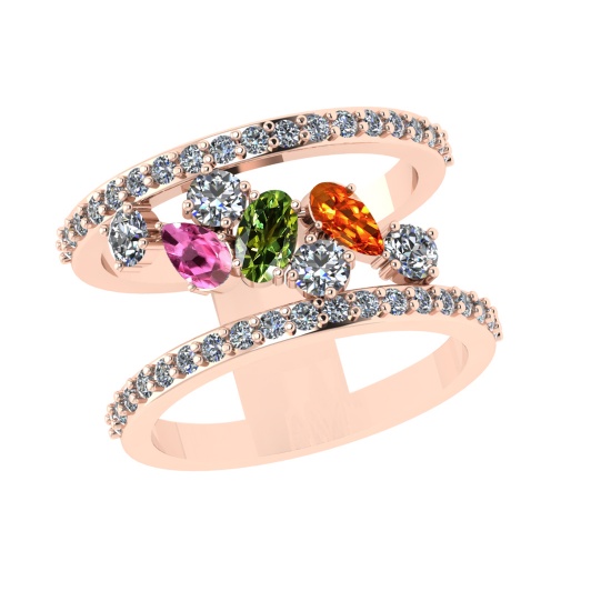 1.72 Ctw VS/SI1 Multi Sapphire and Diamond 14k Rose Gold Engagement Ring (ALL DIAMOND ARE LAB GROWN