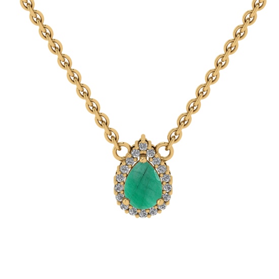 0.89 Ctw VS/SI1 Emerlad and Diamond Prong Set 14K Yellow Gold Necklace (ALL DIAMOND ARE LAB GROWN )