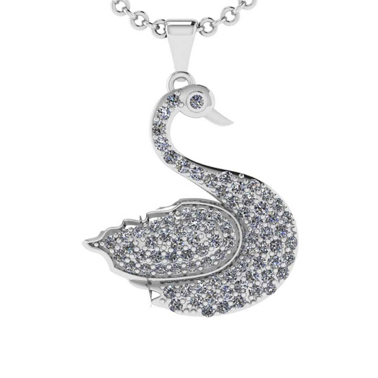 1.16 Ctw VS/SI1 Diamond 14K White Gold swan Necklace(ALL DIAMOND ARE LAB GROWN )