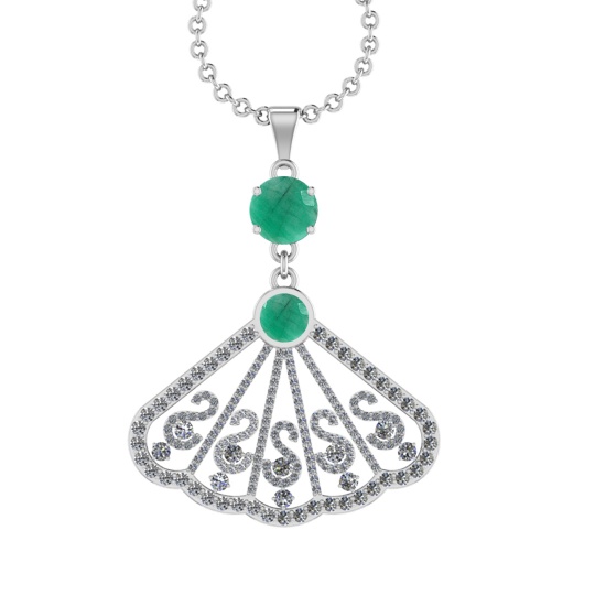 3.33 Ctw VS/SI1 Emerald and Diamond14K White Gold Necklace (ALL DIAMOND ARE LAB GROWN )