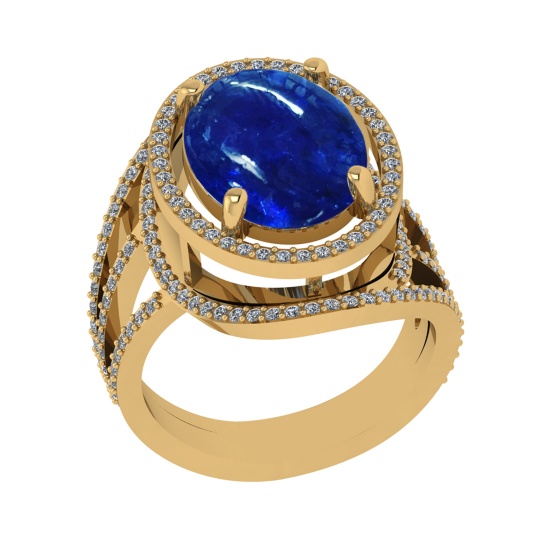 8.04 Ctw SI1/SI2 Tanzanite and Diamond 14k Yellow Gold Engagement Ring ( (ALL DIAMOND ARE LAB GROWN)