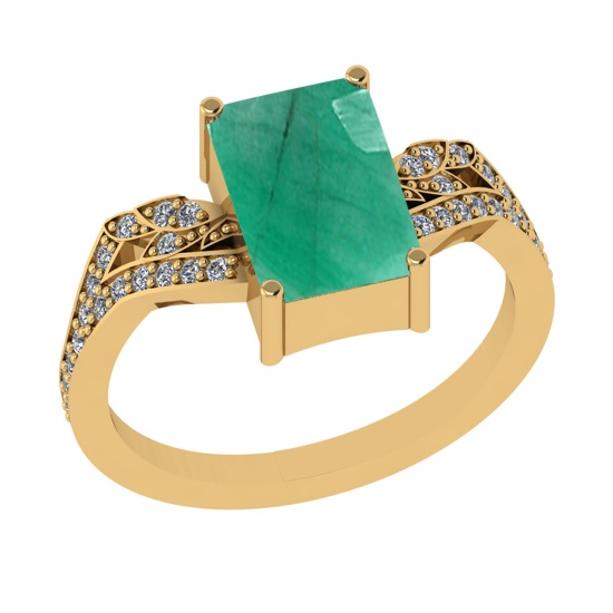 2.77 Ctw VS/SI1 Emerald and Diamond 14k Yellow Gold Engagement Ring (ALL DIAMOND ARE LAB GROWN) (ALL