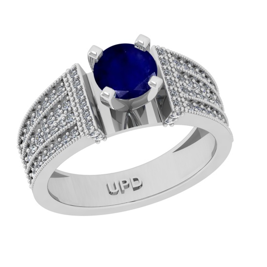 1.26 Ctw VS/SI1 Blue Sapphire and Diamond 14k white Gold Engagement Ring (ALL DIAMOND ARE LAB GROWN)