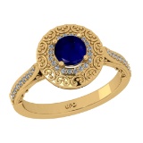 1.10 Ctw VS/SI1 Blue Sapphire and Diamond 14k Yellow Gold Engagement Ring