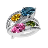 4.01 Ctw VS/SI1 Multi Sapphire and Diamond 14k white Gold Engagement Ring (ALL DIAMOND ARE LAB GROWN