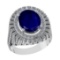 3.92 Ctw VS/SI1 Blue Sapphire and Diamond 14K White Gold Vintage Style Ring (ALL DIAMOND ARE LAB GRO