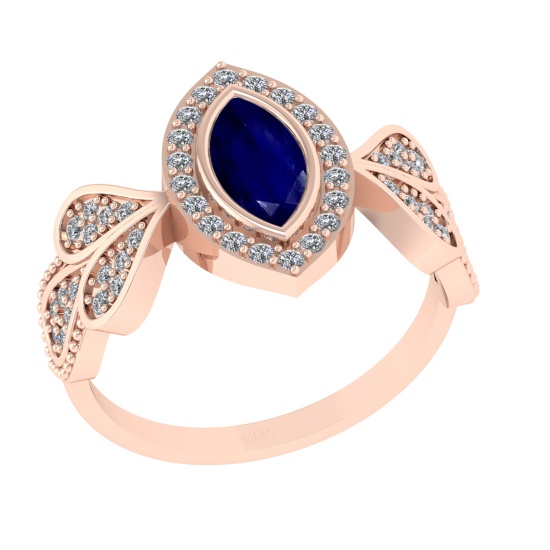 0.83 Ctw VS/SI1 Blue Sapphire and Diamond14K Rose Gold Engagement Ring