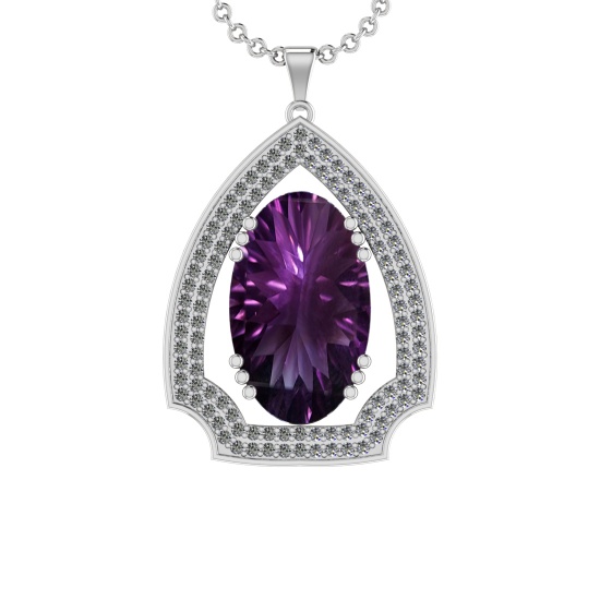 63.50 Ctw VS/SI1 Amethyst and Diamond Prong Set 14k White Gold Pendant (ALL DIAMOND ARE LAB GROWN )