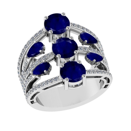4.22 Ctw VS/SI1 Blue Sapphire and Diamond 14k white Gold Engagement Ring (ALL DIAMOND ARE LAB GROWN)