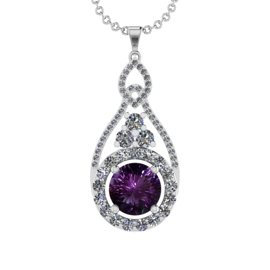 27.11 Ctw VS/SI1 Amethyst and Diamond 14K White Gold Pendant (ALL DIAMOND ARE LAB GROWN )
