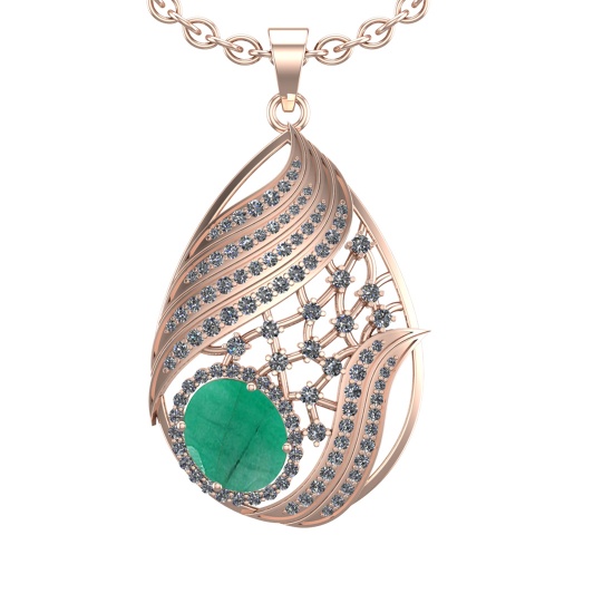 6.68 Ctw VS/SI1 Emerald and Diamond 14k Rose Gold Pendant (ALL DIAMOND ARE LAB GROWN)