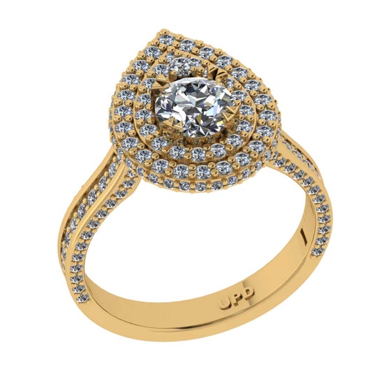 1.76 Ctw VS/SI1 Diamond 10K Yellow Gold Engagement Halo Ring(ALL DAMONDS ARE LAB GROWN)