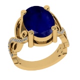 3.68 Ctw VS/SI1 Blue Sapphire and Diamond Prong Set 14K Yellow Gold Engagement Ring (ALL DIAMOND ARE
