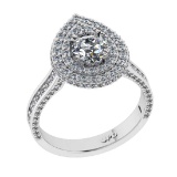 1.76 Ctw VS/SI1 Diamond 10K White Gold Engagement Halo Ring(ALL DAMONDS ARE LAB GROWN)