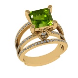 2.70 Ctw VS/SI1 Peridot And Diamond 14K Yellow Gold Engagement Ring( ALL DIAMOND ARE LAB GROWN )