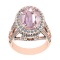 8.84 Ctw VS/SI1 Kunzite and Diamond 14K Rose Gold Engagement Ring (ALL DIAMOND ARE LAB GROWN)