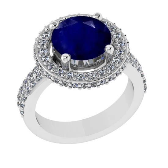 1.07 Ctw VS/SI1 Blue Sapphire and Diamond 14k white Gold Engagement Ring (ALL DIAMOND ARE LAB GROWN)