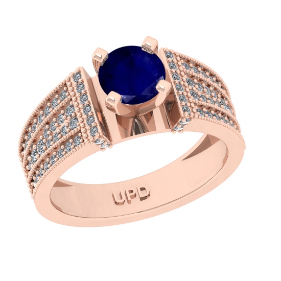 1.26 Ctw VS/SI1 Blue Sapphire and Diamond 14k Rose Gold Engagement Ring (ALL DIAMOND ARE LAB GROWN)