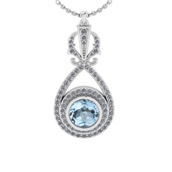 1.85 Ctw VS/SI1 Blue Topaz and Diamond 10K white Gold Pendant (ALL DIAMOND ARE LAB GROWN)