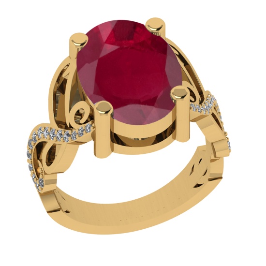 3.68 Ctw VS/SI1 Ruby and Diamond Prong Set 14K Yellow Gold Engagement Ring (ALL DIAMOND ARE LAB GROW