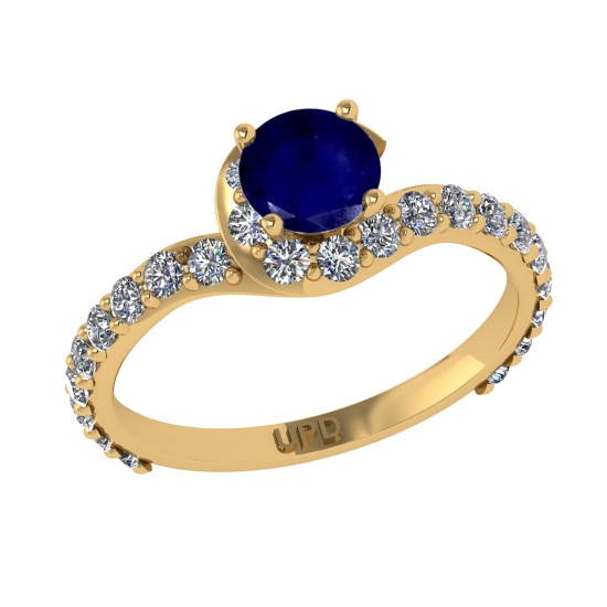 1.67 Ctw VS/SI1 Blue Sapphire and Diamond 14k Yellow Gold Engagement Ring (ALL DIAMOND ARE LAB GROWN