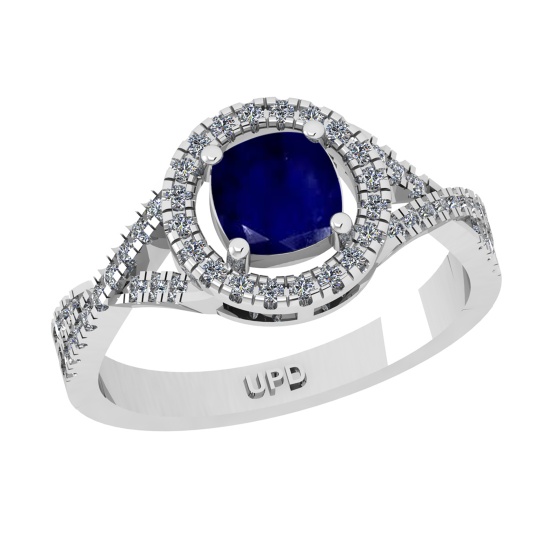 1.65 Ctw VS/SI1 Blue Sapphire and Diamond 14k white Gold Engagement Ring (ALL DIAMOND ARE LAB GROWN)