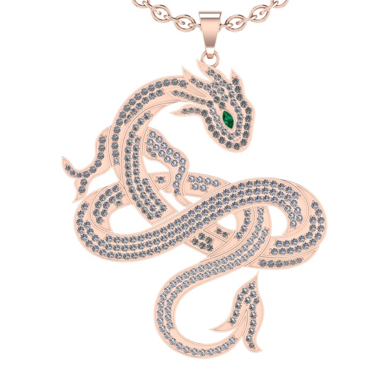 4.72 CtwVS/SI1 Emerald and Diamond 14K Rose Gold Dragon Necklace (ALL DIAMOND ARE LAB GROWN )