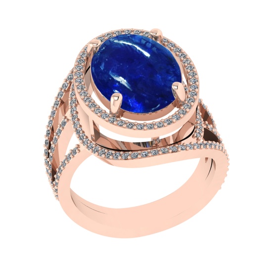 8.04 Ctw SI1/SI2 Tanzanite and Diamond 14k Rose Gold Engagement Ring ( (ALL DIAMOND ARE LAB GROWN) )
