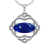 20.69 Ctw VS/SI1 Tanzanite and Diamond 14k White Gold Pendant Necklace(ALL DAMONDS ARE LAB GROWN)