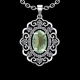 20.23 Ctw VS/SI1 Green Amethyst And Diamond 14K White Gold Necklace( ALL DIAMOND ARE LAB GROWN )