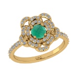 0.92 Ctw VS/SI1 Emerlad and Diamond Prong Set 14K Yellow Gold Engagement Ring