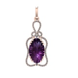 70.80 Ctw SI2/SI1 Tanzanite and Diamond Prong Set 14k Rose Gold Pendant (ALL DIAMOND ARE LAB GROWN )