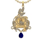 4.41 Ctw VS/SI1 Blue Sapphire and Diamond Prong Set 14K Yellow Gold Pendant (ALL DIAMOND ARE LAB GRO