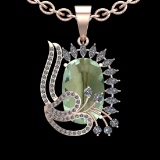 20.43 Ctw VS/SI1 Green Amethyst And Diamond 14K Rose Gold Necklace( ALL DIAMOND ARE LAB GROWN )