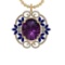 40.84 Ctw VS/SI1 Amethyst,Blue Sapphire and Diamond 14K Yellow Gold Pendant