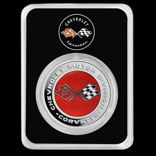 Corvette 1 oz Colorized Silver Radial Emblem Flags w/ TEP