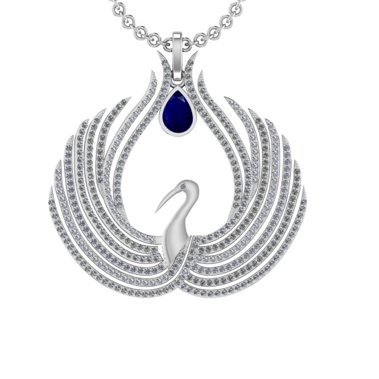 7.52 Ctw VS/SI1 Blue Sapphire and Diamond 14K White Gold Pendant (ALL DIAMOND ARE LAB GROWN)