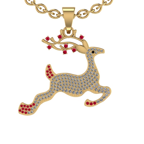 0.92 Ctw VS/SI1 Ruby and Diamond 14K Yellow Gold Hip Hop theme Necklace (ALL DIAMOND ARE LAB GROWN )