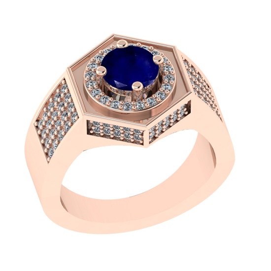 1.42 Ctw VS/SI1 Blue Sapphire and Diamond 14K Rose Gold Engagement Ring (ALL DIAMOND ARE LAB GROWN)