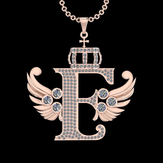4.47 Ctw VS/SI1 Diamond Prong Set 18K Rose Gold Letter theme ( E) Necklace (ALL DIAMOND ARE LAB GROW