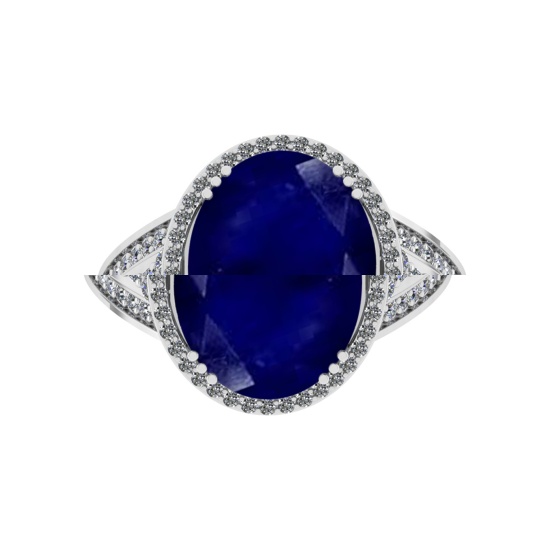 5.60 Ctw VS/SI1 Blue Sapphire And Diamond 14k White Gold Engagement Ring (ALL DIAMOND ARE LAB GROWN)
