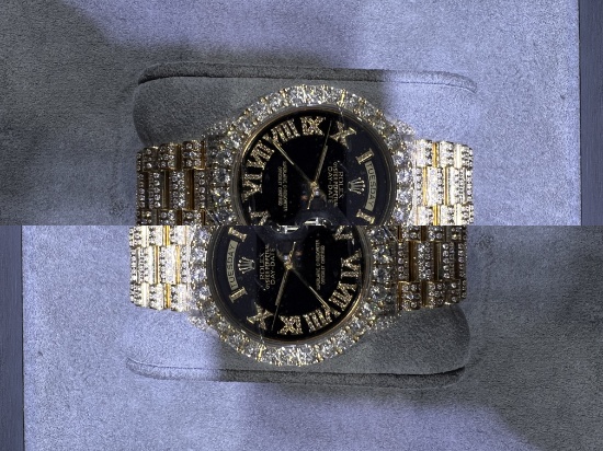 Used Custom Rolex 36mm DayDate w/ 23.50 cttw Diamond (G-H, SI1-SI2) comes with box and appraisal
