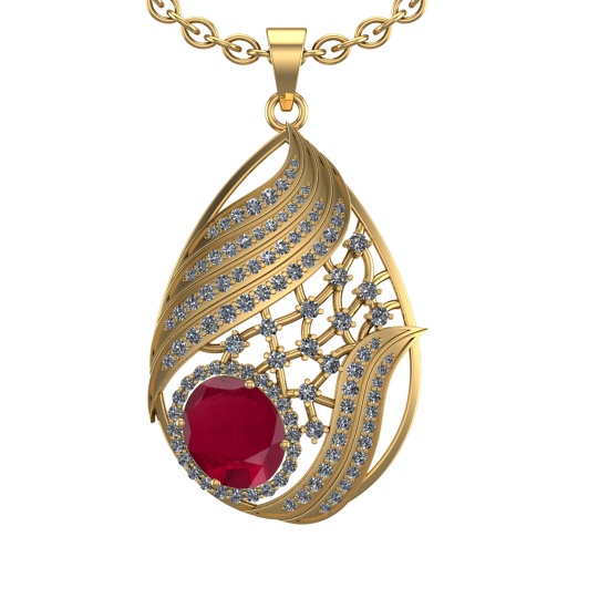 6.68 Ctw VS/SI1 Ruby and Diamond 14k Yellow Gold Pendant (ALL DIAMOND ARE LAB GROWN)