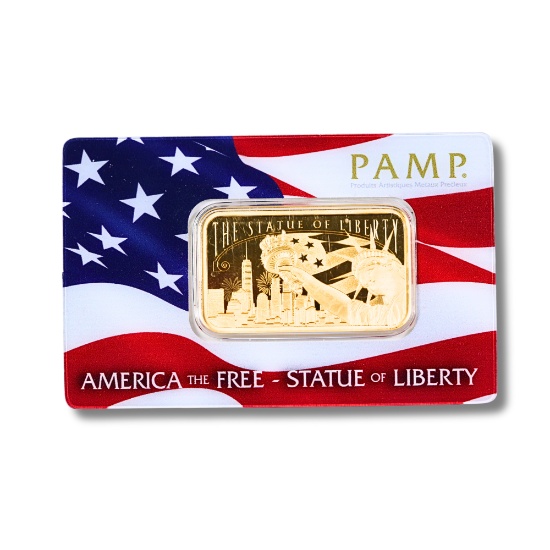 PAMP 1 oz Gold Bar America the Free- Statue of Liberty