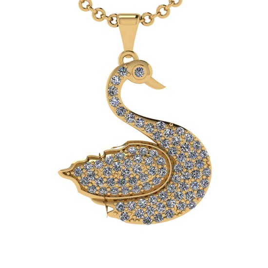 1.16 Ctw VS/SI1 Diamond 14K Yellow Gold swan Necklace(ALL DIAMOND ARE LAB GROWN )